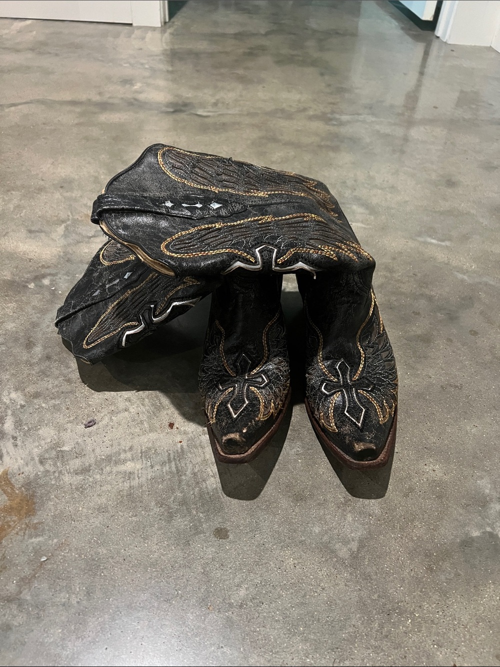 Corral Rustic Black Western Boots with Gold Embroidery